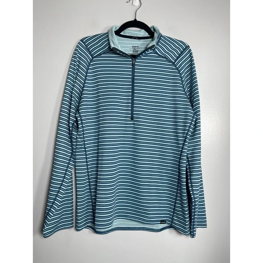PATAGONIA Capilene 3 Midweight Quarter Zip Pullover Large Blue Striped‎ Gorpcore